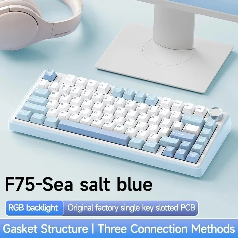 Aula F75 기계식 키보드 80 키(가스켓 구조 포함) 75% 레이아웃 풀 키 핫 스왑 게임용 사무실용 3모드 Bluetooth