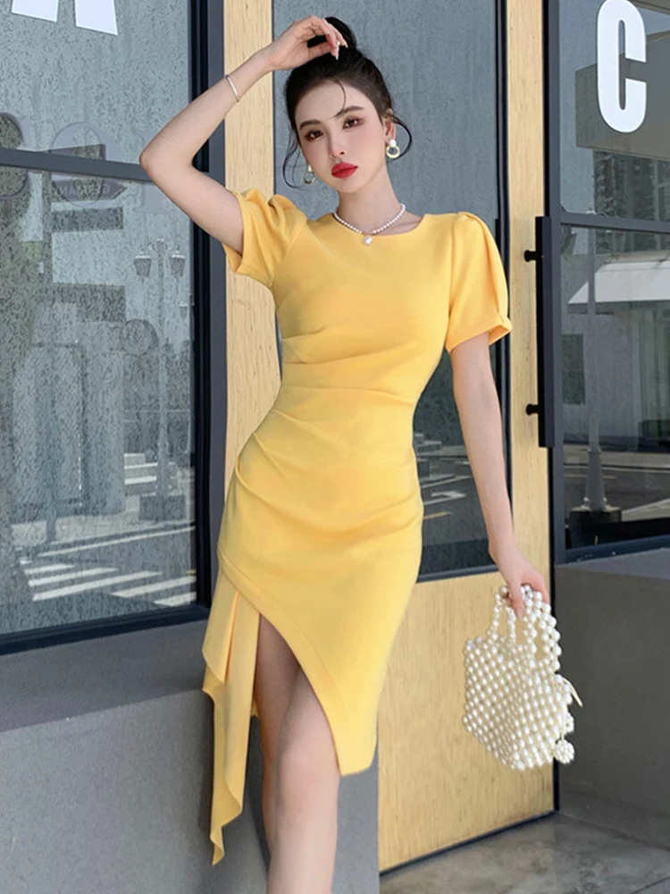 Women's Yellow Flare Korean Bsy Kurti Dress - BlackBeads main image 1