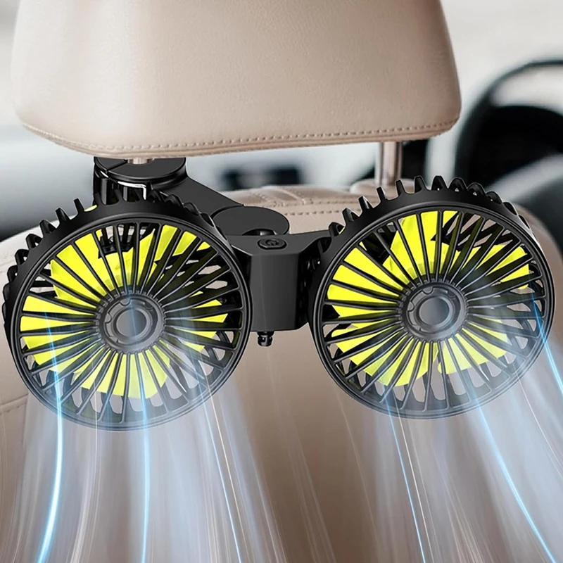 

Автомобильные вентиляторы для заднего сиденья с USB, автомобильный вентилятор с двойной головкой для детей, 3 скорости, вращение на 360 °, вентиляторы для заднего подголовника автомобиля
