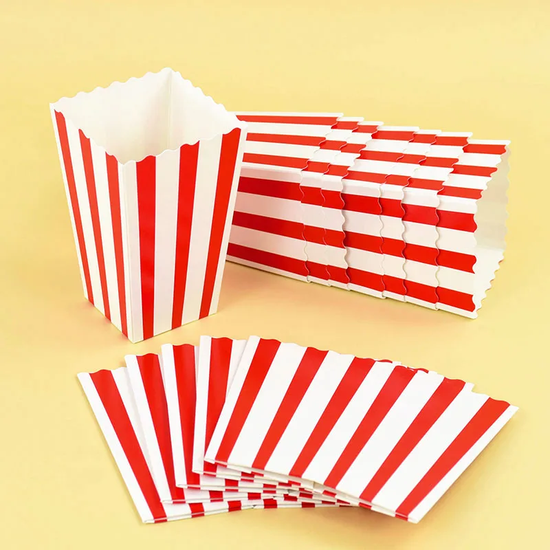 Set of 10 Red & White Striped Popcorn Snack Boxes - Perfect for Movie Nights, Birthdays, and Carnivals