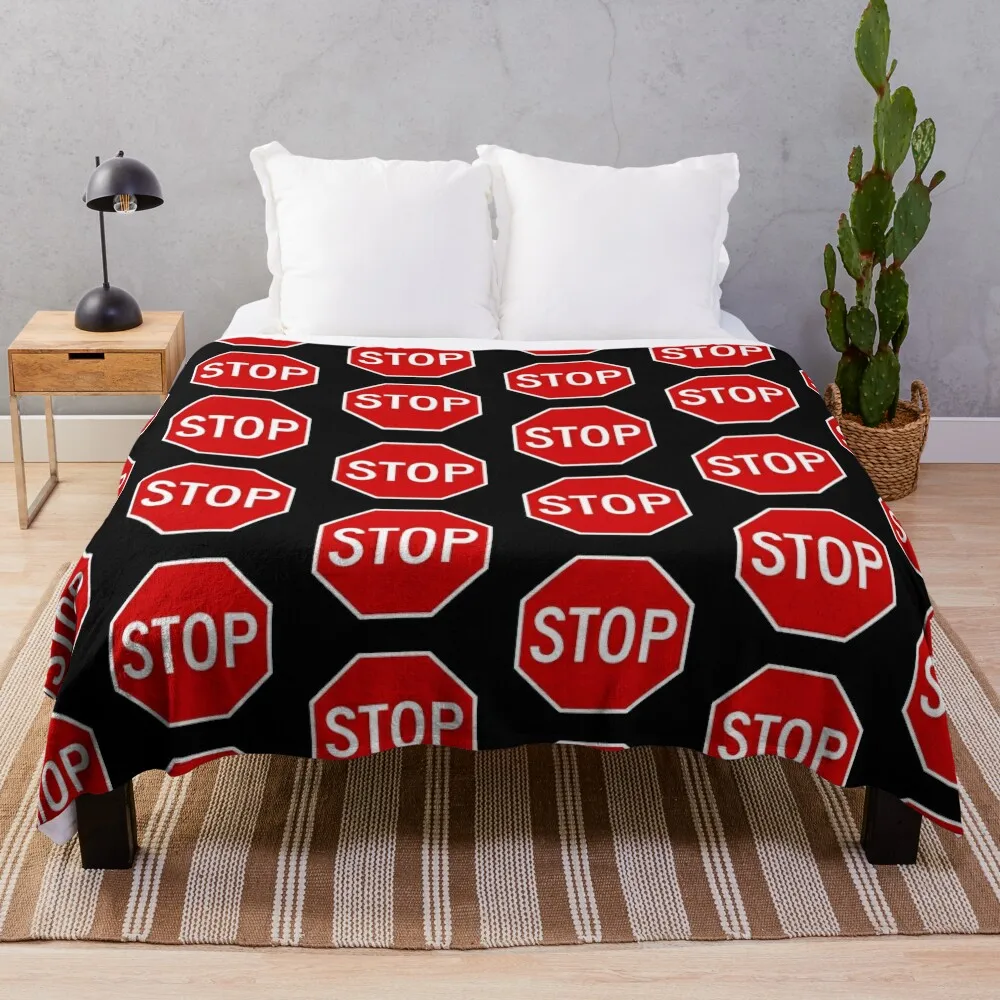 

Red Stop Sign Illustration with Black Background Throw Blanket Weighted Blanket Sofa Throw Blanket