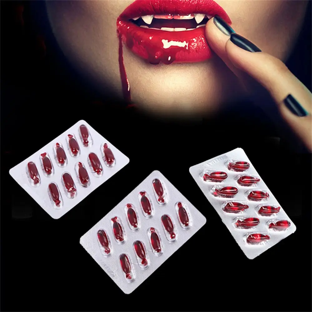 10Pcs Realistic Funny Vampire Party Props Hematemesis Capsules Fake Blood Pills Trick Toys Prank Toy