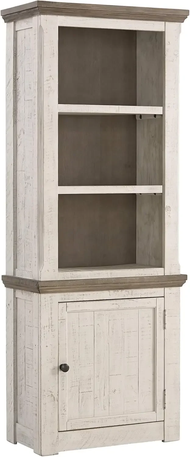 Havalance Modern Farmhouse Right Pier Cabinet, Shelves for Storage, Weathered Gray Vintage White, cabinet , furniture