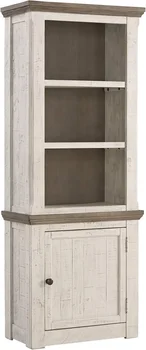 Havalance Modern Farmhouse Right Pier Cabinet, Shelves for Storage, Weathered Gray Vintage White, cabinet , furniture