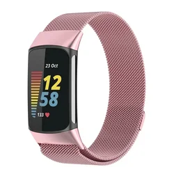 Enhanced Stainless Steel Magnetic Milanese Loop Band Replacement - Premium Wristband Strap - Fitbit charge 6 (Rose pink)