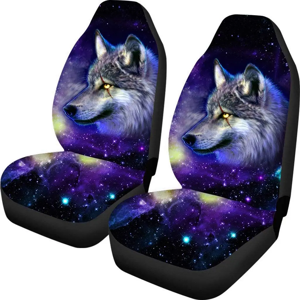 

Galaxy Wolf Printed Car Accessories Front Vehicle Seat Protector Saddle Blanket Auto Seat Covers Universal