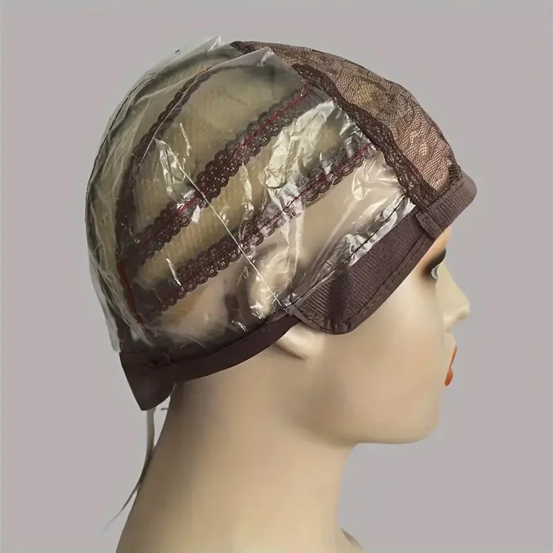 Breathable Nylon Wig Cap for Men & Women-Stretchy Mesh Hair Net with Lace Pattern, Beige/Light Brown