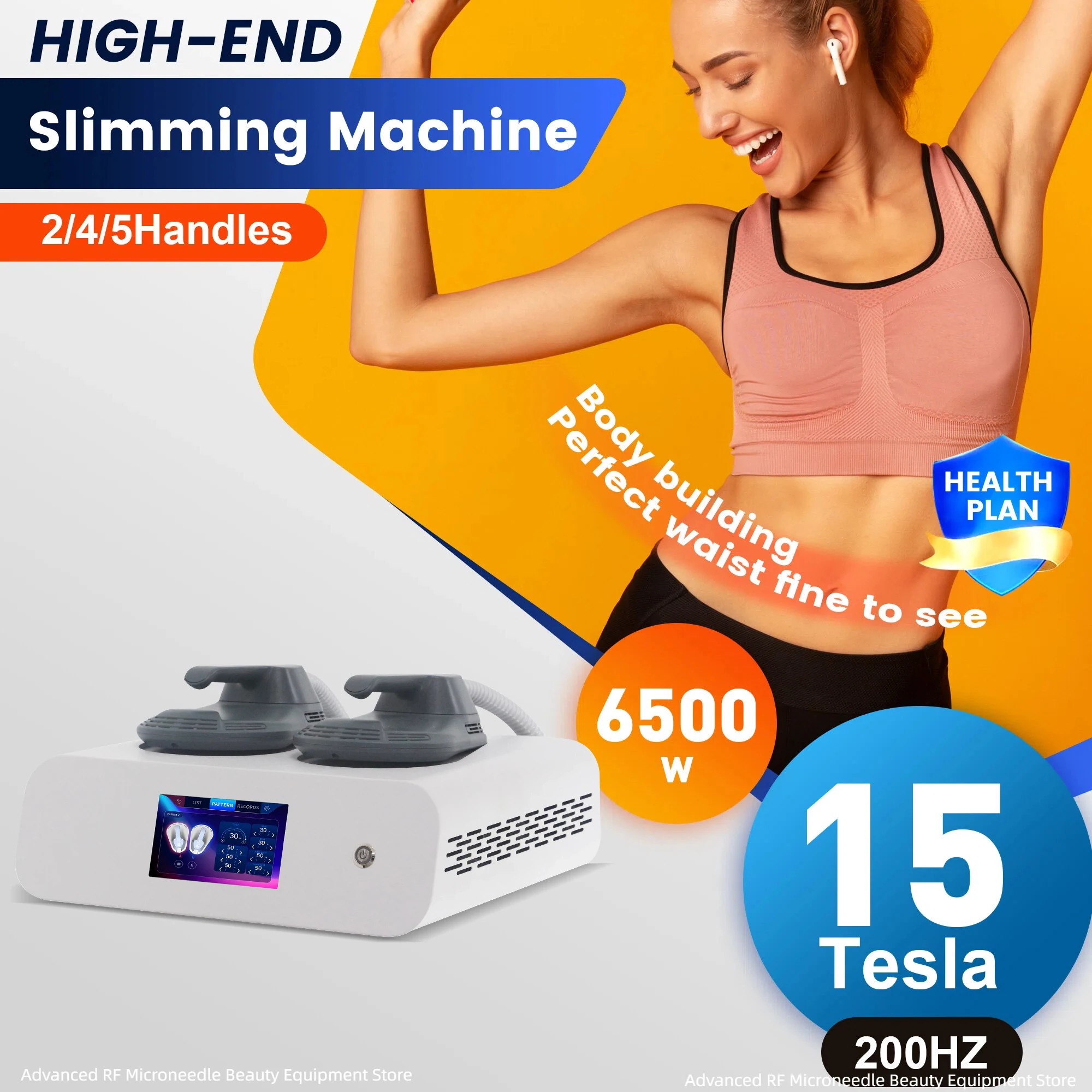 Máquina Portátil de Contorno Corporal por Radiofrecuencia Myoslim Electromagnetic Muscle Builder de 15 Tesla y 6500W para Adelgazar y Perder Peso