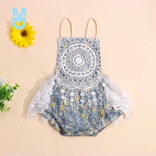 

New Summer Infant Baby Girls Sweet Rompers 0-24M Sleeveless Lace Floral Printed Tassel Jumpsuits