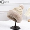 Winter Princess Cap with Ball for Women Ski Hat Outdoor Warm Ear Protection Knitted Beanies Soft Faux Fur Female Pom Pom Caps 1
