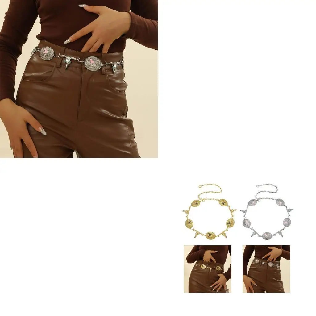 39bd Gothic Taille Belt Chain Party Kostüm stilvoller metallischer Cowboyschmuck für Jeans Körperschmuck für Frauen heiße