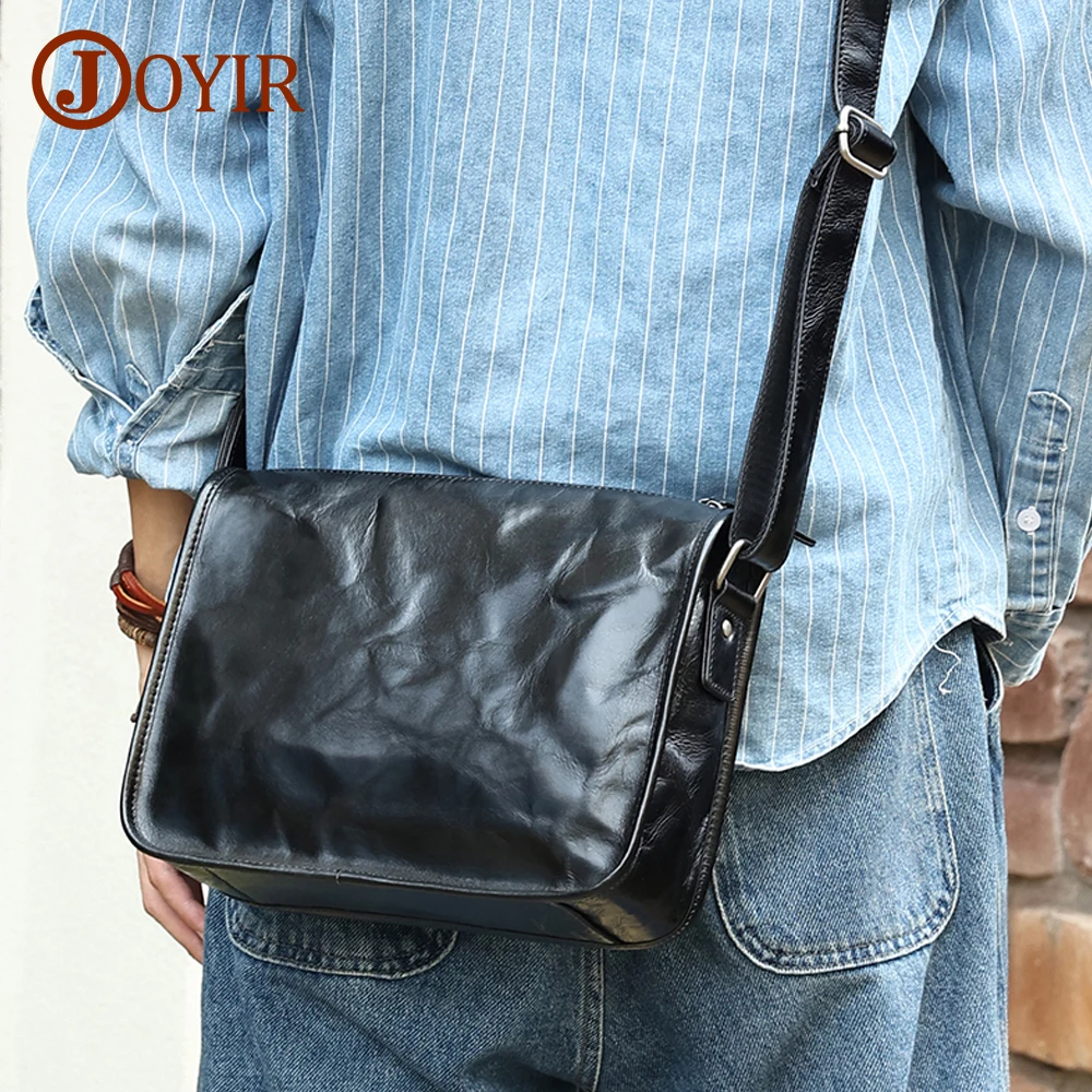 

JOYIR Genuine Leather Vintage Men Shoulder Bag Office Busniess Crossbody Casual Travle Messenger Bag for 9.7" iPad Purse Handbag