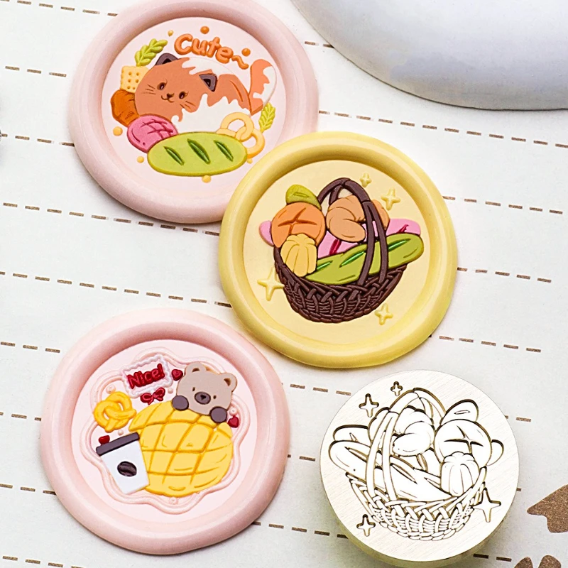 Cartoon Food Baking Series Lacquer Seal Head Cake Croissant Pattern Envelope Hand Account Gift Box Decoration