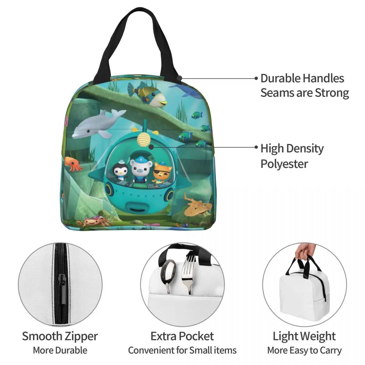 Cute The Octonauts Insulated Lunch Bags Thermal Bag Reusable Animal Cartoon Large Tote Lunch Box Men Women College Outdoor