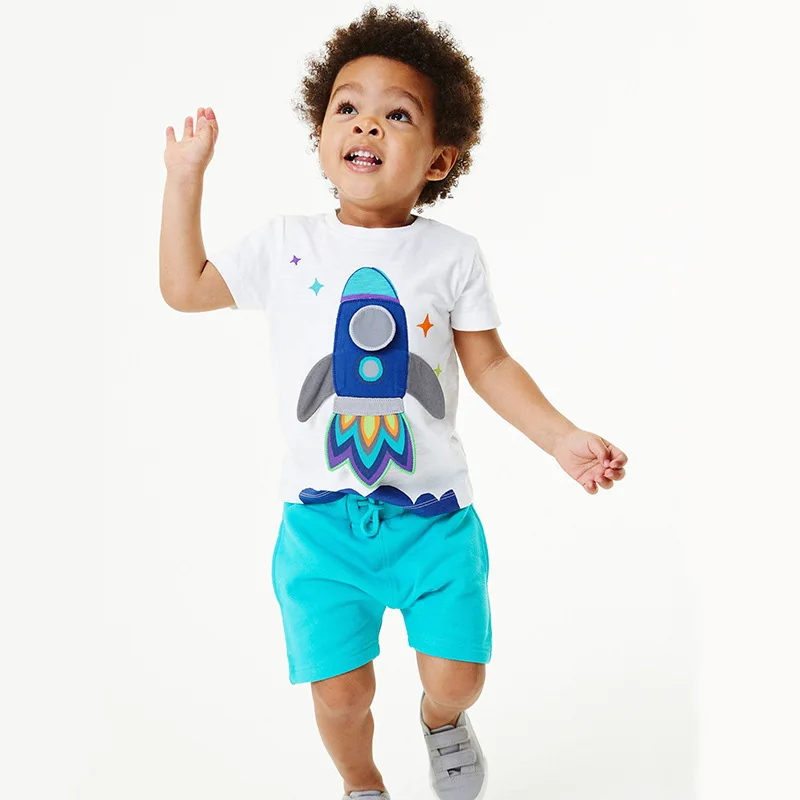 

2023 Summer Baby Boys Clothes Cartoon Short Sleeve T Shirts + Shorts 2 Pcs Set Kids Embroidered Suits Knitted Cotton T-shirts