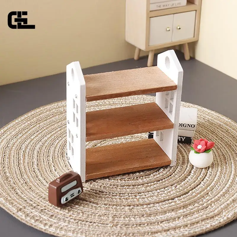 

1:12 Dollhouse Miniature Bookshelf Three-tier Storage Rack Display Stand Model Furniture Accessories For Doll House Decor Toys