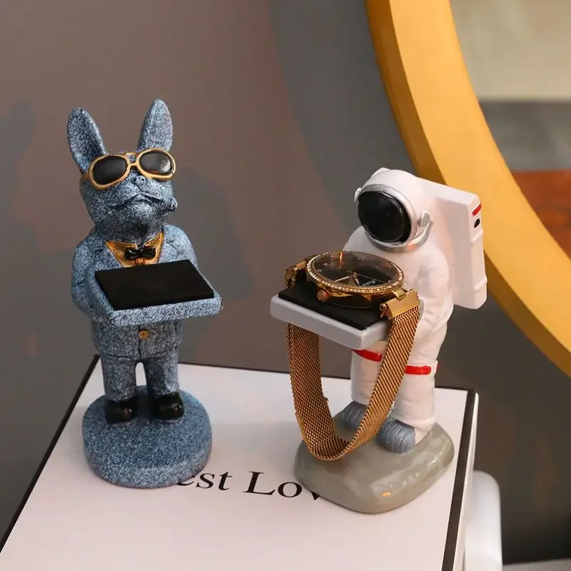 Ornament Crafts Trendy watch display stand electroplating cartoon bear animal resin ornaments jewelry storage rack celebration gifts