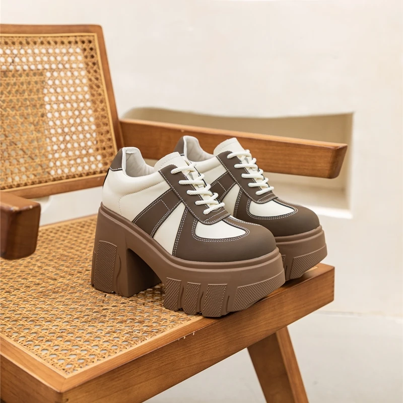 Women High Heels 2024 New Spring Heels High 11cm Platform Women Fashion Shoes Matching Color Lace-up Genuine Leather Women Shoes