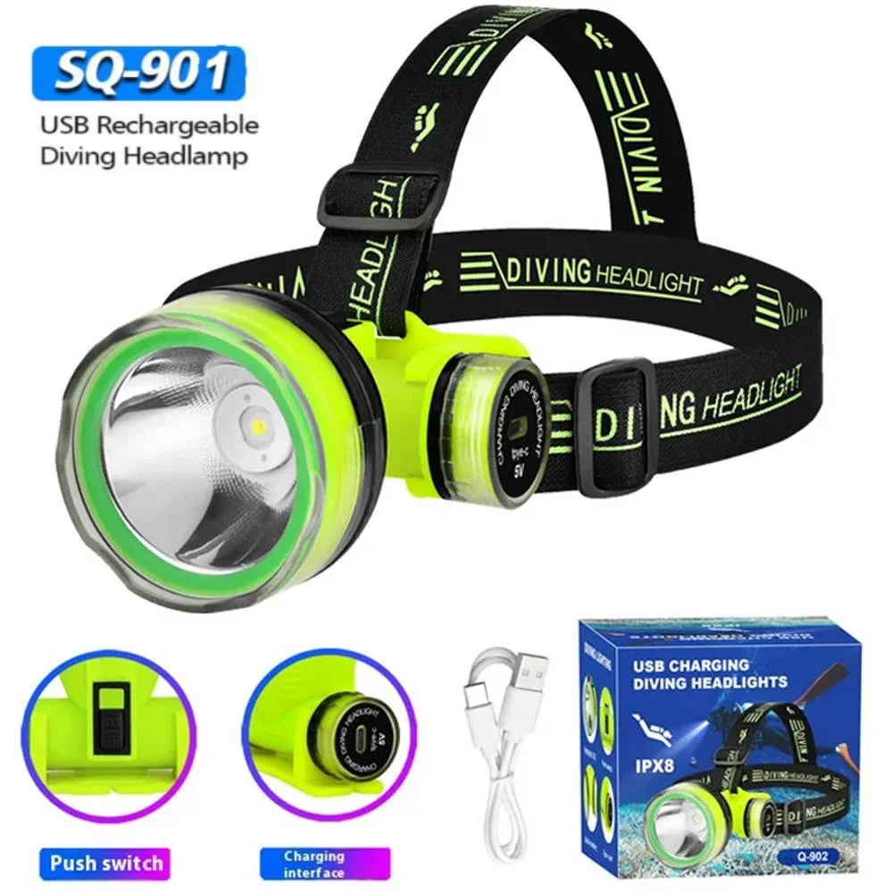 Portable Large Light Cup Rechargeable Diving Headlight Underwater IPX8 Waterproof Super Bright LED Diver Spearfishing Headlamp
