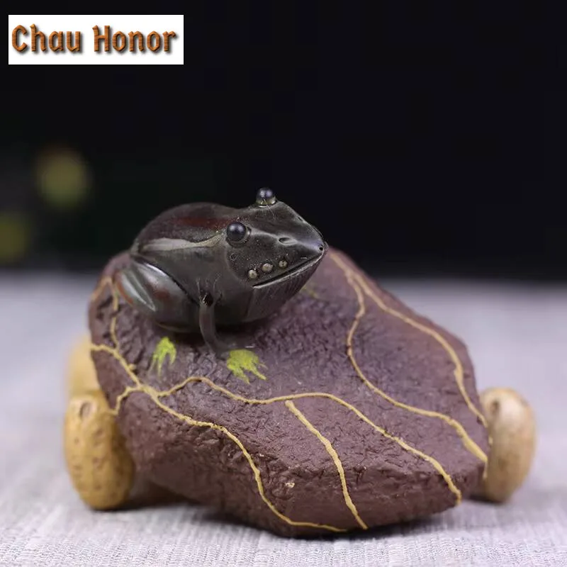Creative Yixing Discoloration Purple Clay Lucky Frog Figurine Tea Pets Handmade Home Tea Ceremony Desktop Crafts Birthday Gifts