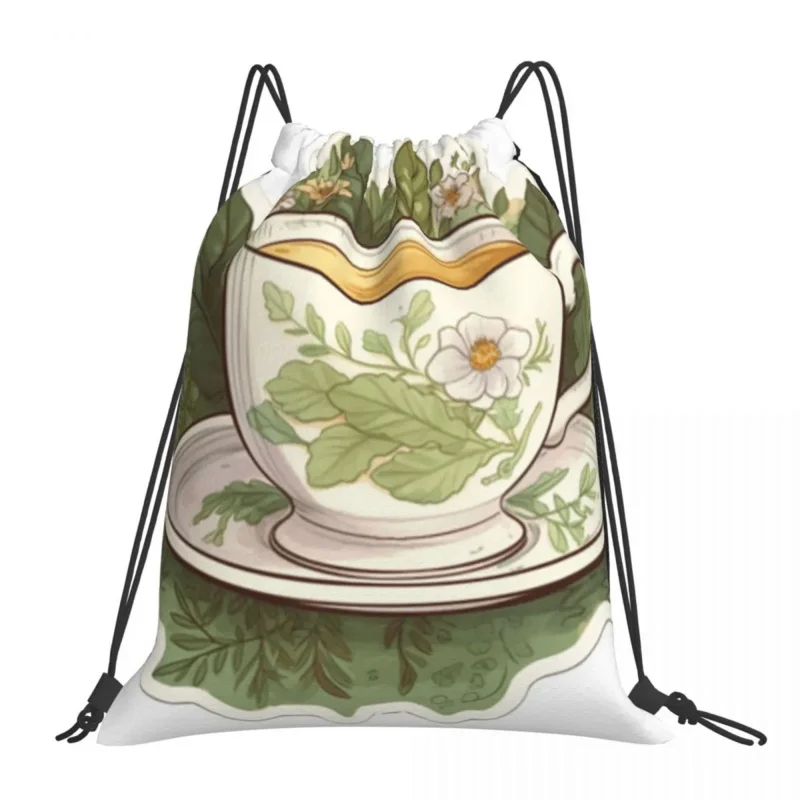

Peaceful Forest Teacup - Cottagecore Aesthetic Backpacks Casual Portable Drawstring Bags Sports Bag Book Bags For Travel School