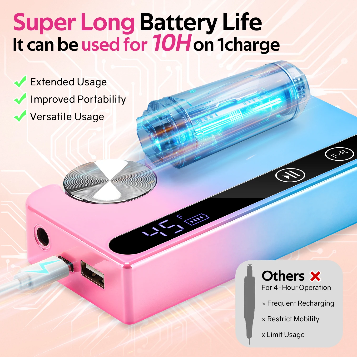 Electric Nail Drill 45000RPM Portable USB Charging Low Voice with HD LCD Display