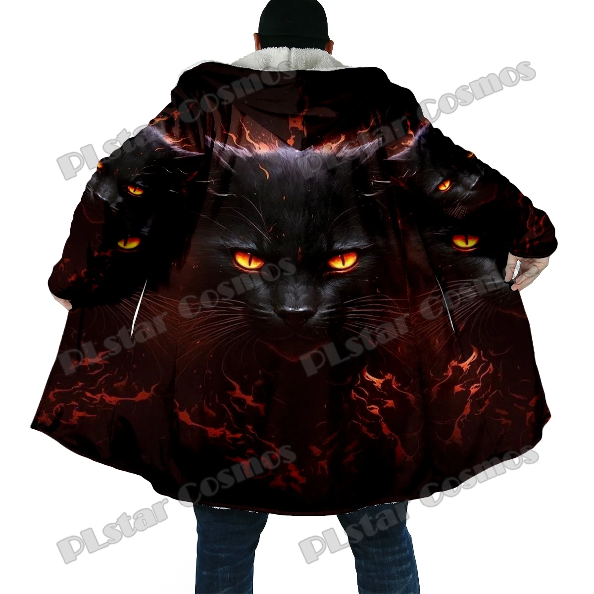 Winter Fashion Men's cloak Animal Cat Retro Pattern 3D Printed Thick Fleece Hooded Cloak Unisex Casual Warm Cape Coat DP70