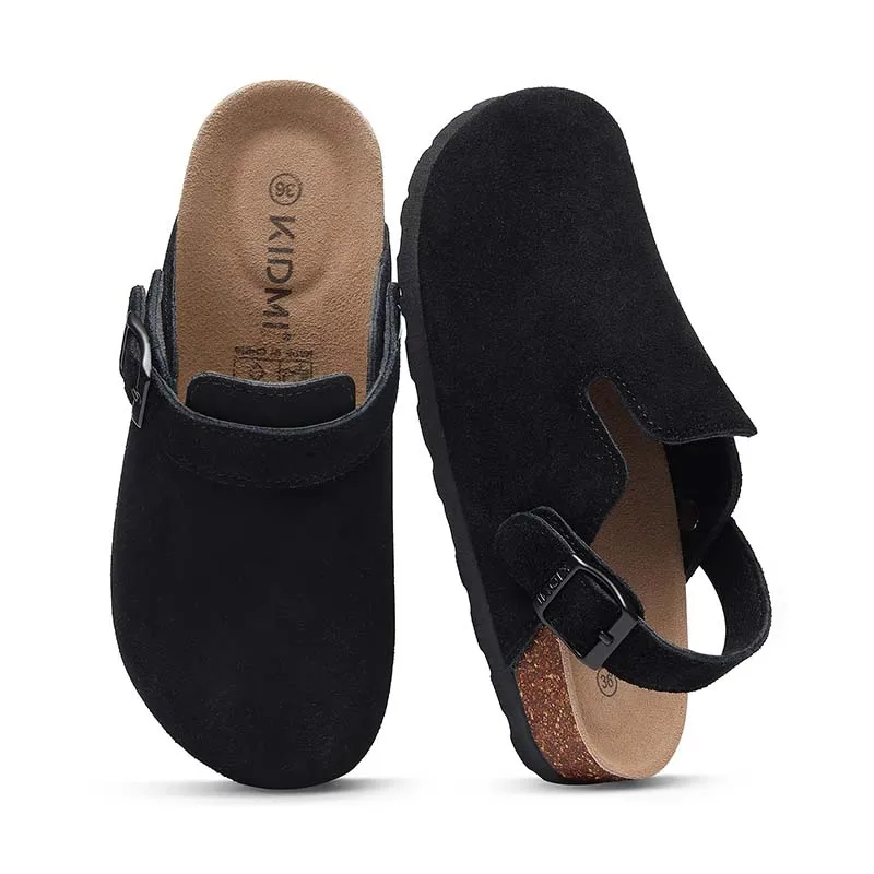 Women's Suede Clogs with Adjustable Strap and Cork Footbed