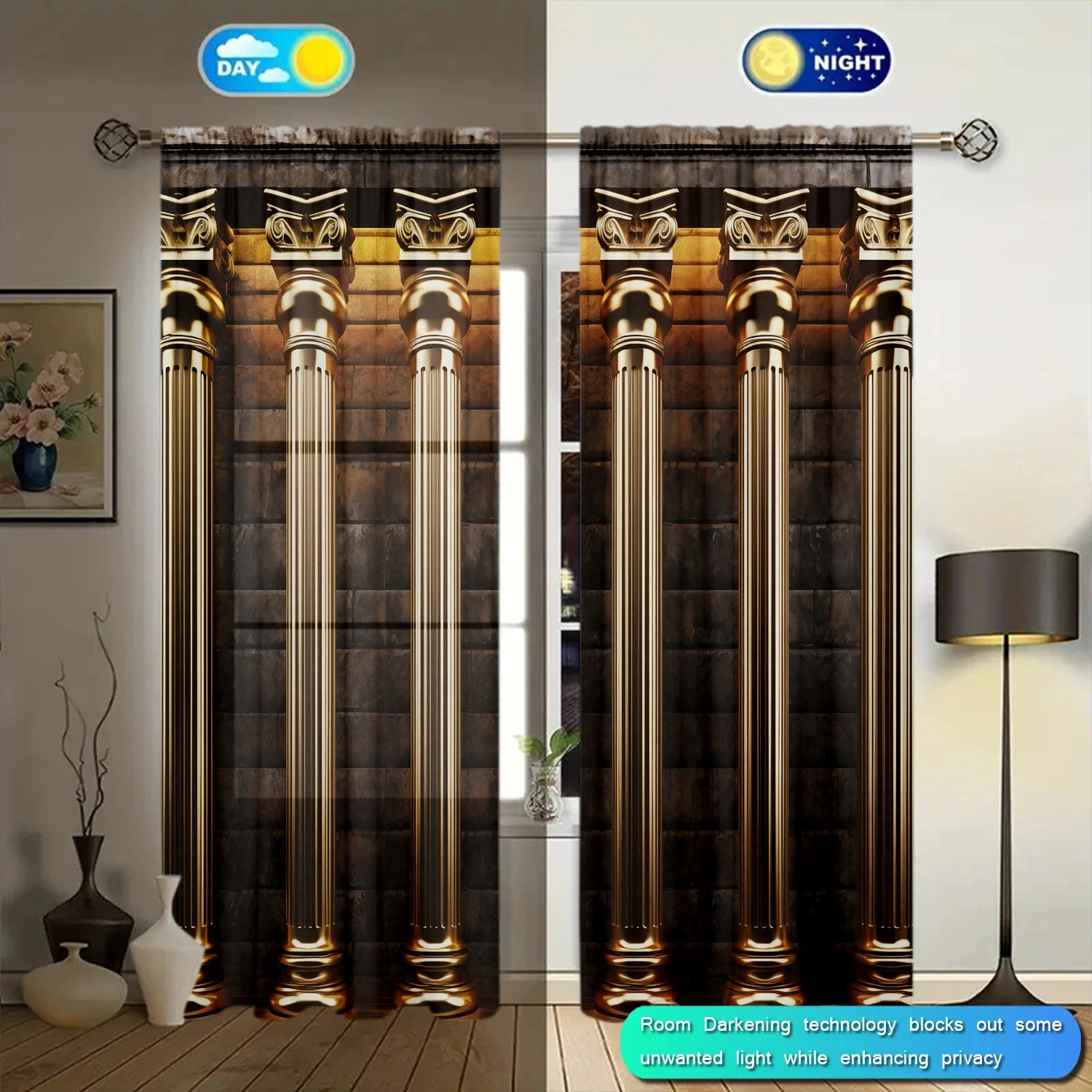 Roman Column Printed Curtain for Home Decor - Rod Pocket Window Treatment for Bedroom, Kitchen, Living Room 4