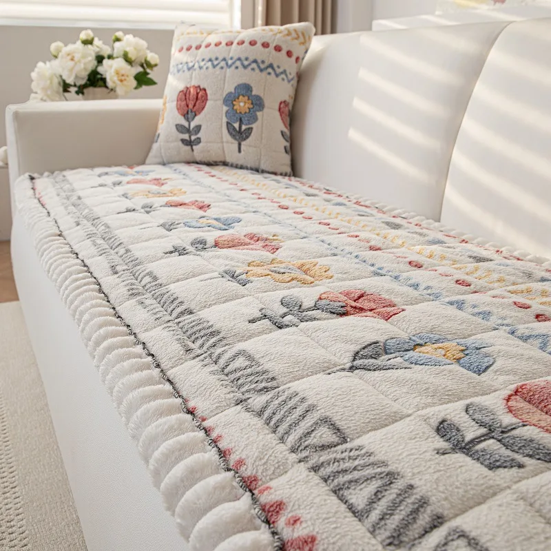 Bohemian Velvet Sofa Cover Soft Plush Protector for 1-4 Seater Sofas Machine Washable Protection Cover