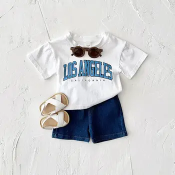 Toddler Outfit Newborn Baby Clothing Summer 2PCS Letter T-Shirt+Denim Shorts Casual Set Boys Girls Children Clothes 0-3Y