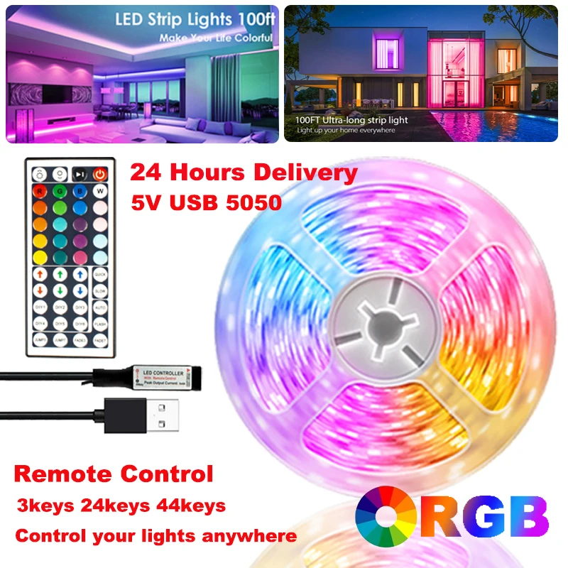 

Color RGB LED Strip Light Room Decor TV Backlight 5v USB 3535 5m 10m 15m 20m 30m Christmas House Decoration Lighting