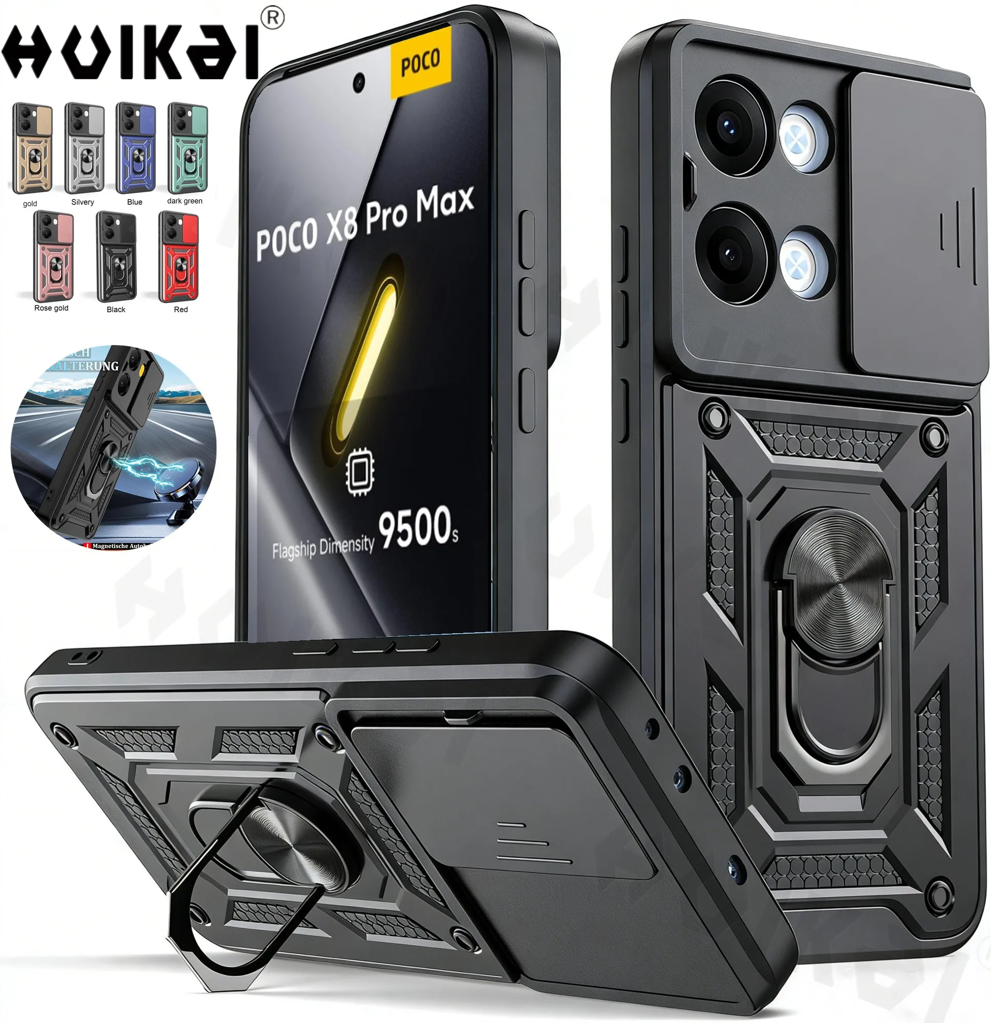 Shockproof Armor Phone Case with Slide Camera Protector and Kickstand