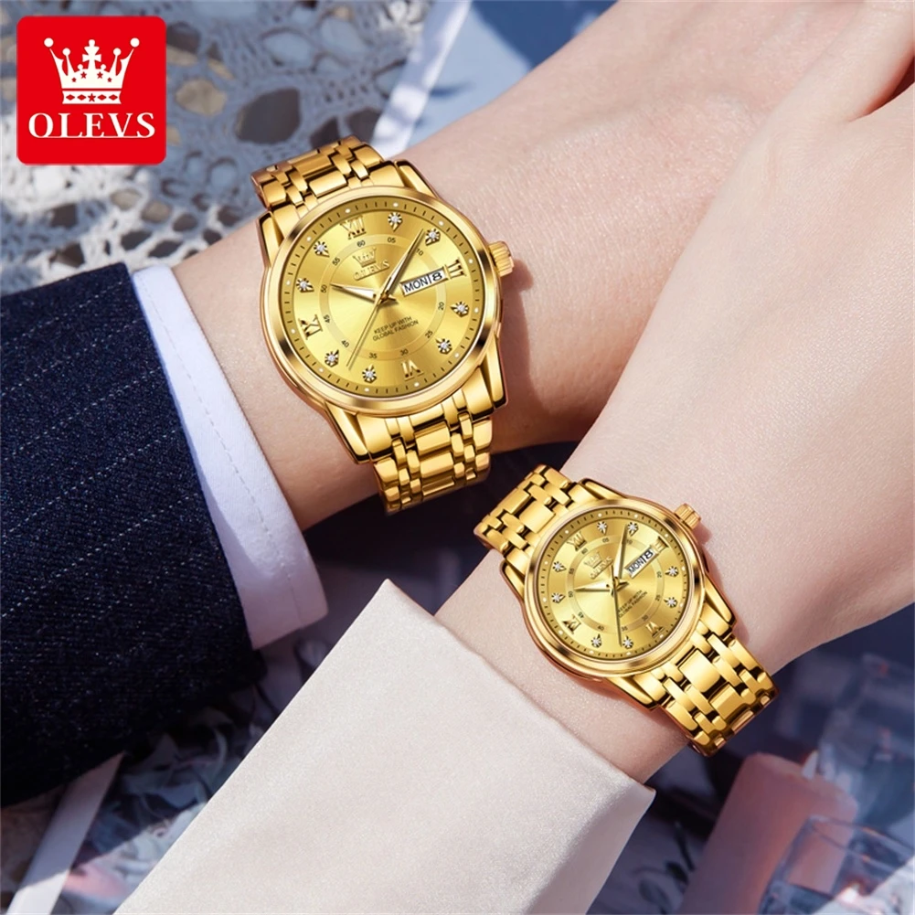 OLEVS 5513 Men's Women's Couple Quartz Watch His or Her Stainless Steel Waterproof Watch Top Luxury Brand Diamond Couple Gif Set