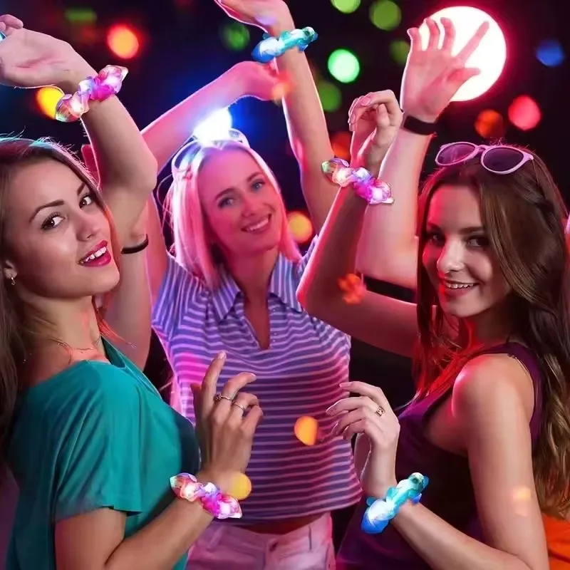 20 Teile/los LED Leuchtende Haargummis Haarband Pferdeschwanz Halter Kopfbedeckung Elastische Satin Haarbänder Mädchen Haar Zubehör für Party – Detail 3