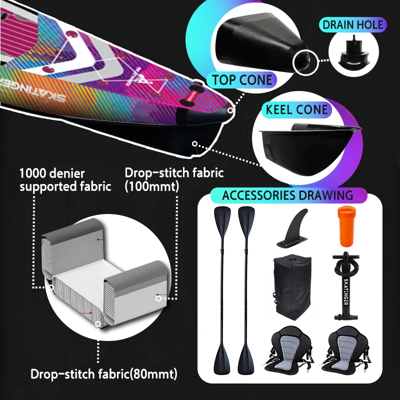 Skatinger Professional Inflatable Kayak Dropstitch Inflatable Fishing Kayak Canoe for Water Sports
