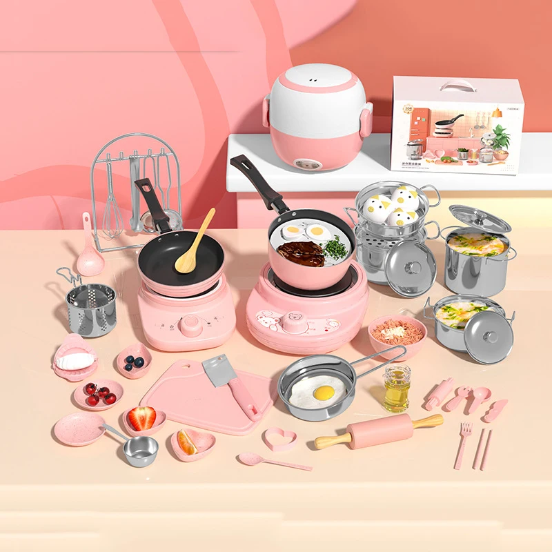 Mini kitchen real cooking full set of cooking girls small kitchenware suit children baby educational play house toys