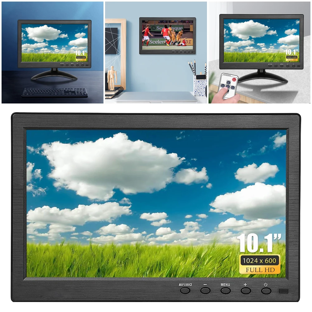 HDMI 호환 모니터, AV VGA 입력, 휴대용 HD 컬러 비디오 화면, BNC USB 소형 IPS 자동차 모니터, HDMI 호환, 10.1 인치