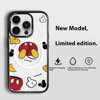 Customized for iPhone 15/16 mobile phone case with bracket Magnetic transparent protective cover anti-drop shell Cartoon mouse