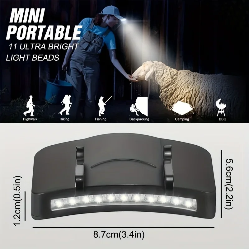 Portable Super Bright 11 LED Headlamp Hat Clip Flashlight Light for Night Fishing Camping Outdoor Hiking  Battery Powered 3 AAA
