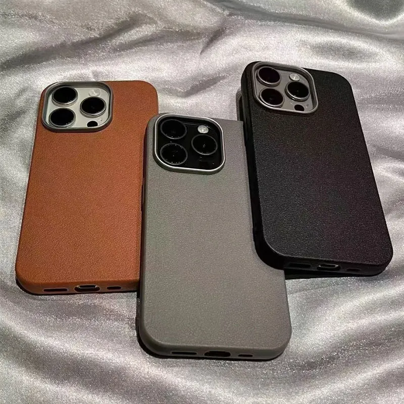 Elegant Shockproof Leather Silicone Phone Case - Soft Matte Finish, Premium Protection