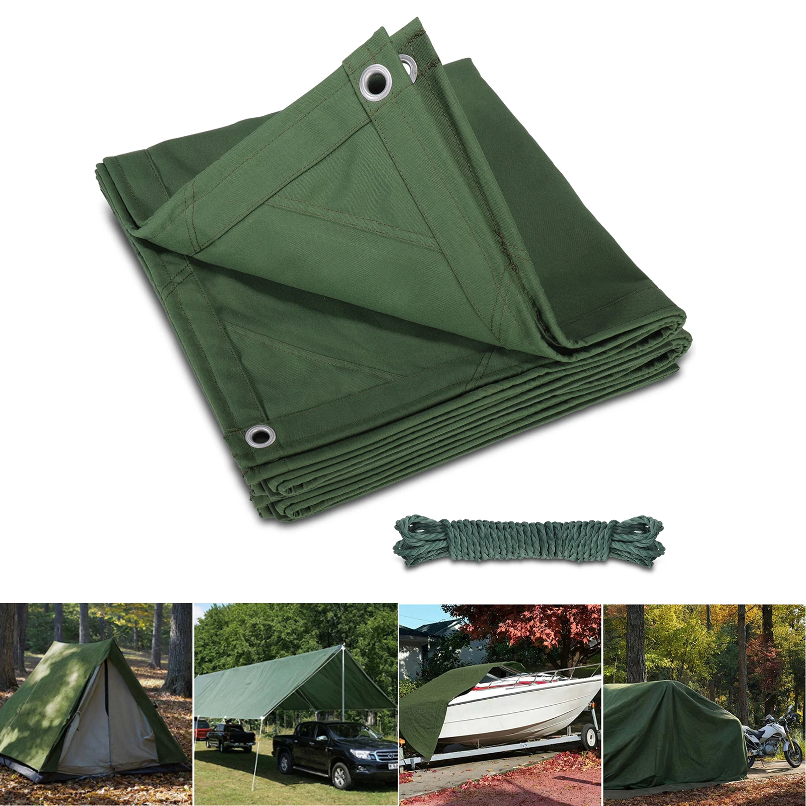 4x5ft Heavy Duty Canvas Tarp With Grommets - Waterproof, Windproof Outdoor Cover For Camping & Trucks