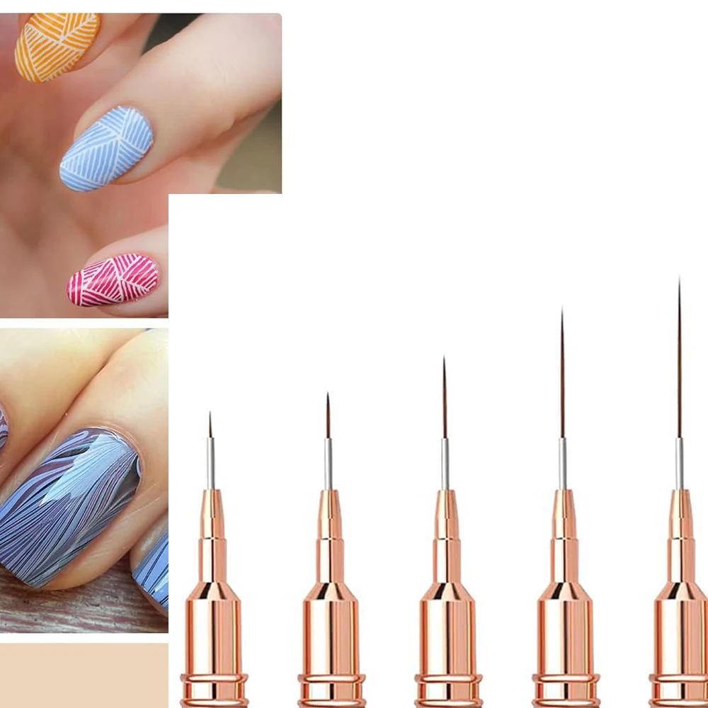 Champagne 4/8/12/20/25mm Nail Art Pens Detail Liner Brushes Nail Tools Long Lines Drawing Liner Brush UV Gel Polish Painting 4