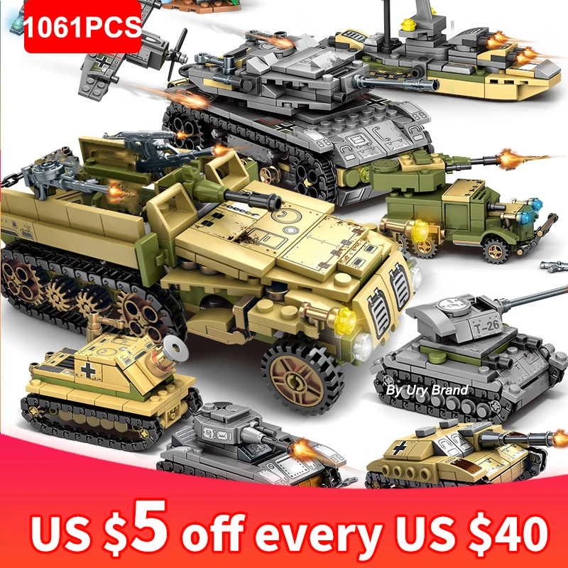 

WW2 Military Vehicles Tank Soldiers Dolls Chariot Aircraft Model Building Blocks Toys Set Ship Car Educational DIY for Boy Gift