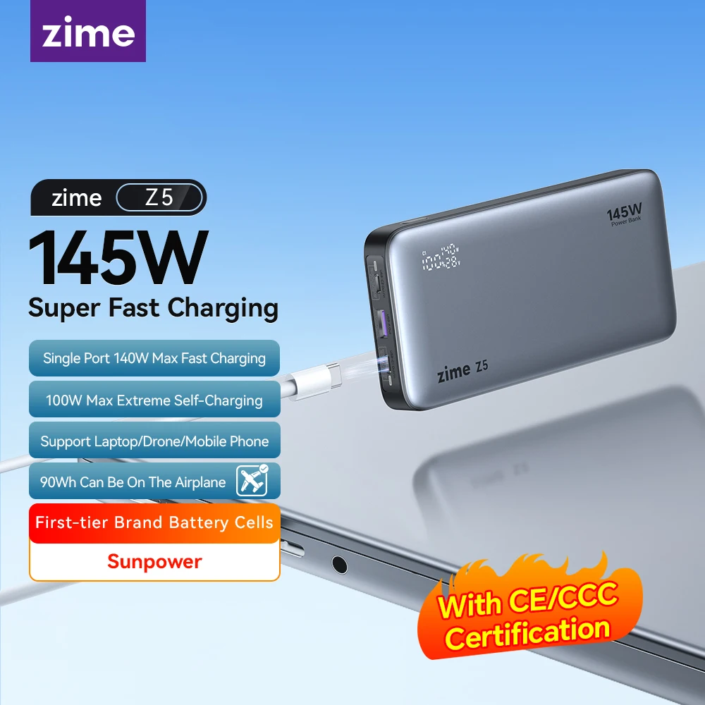 zime Z5 25000mAh 145W Power Bank PD Fast Charging For Laptop Phone