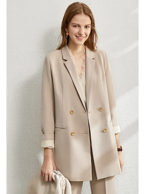 Amii Minimalism Spring Female Offical Lady Blazer Women,Lace Vneck Tanks,High Waist Women's pants Female Shorts 12060909 Khaki  coat