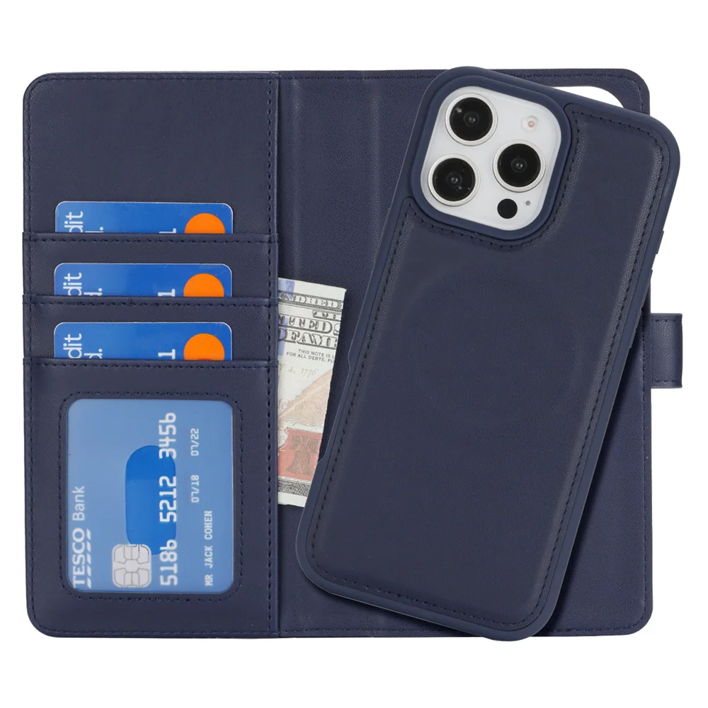 Luxury 2-in-1 Detachable MagSafe Wallet Case with Wireless Charging and Magnetic Flip Cover