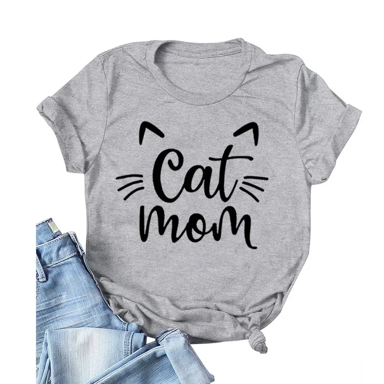 

Cat Mom Letter Print Women T Shirt Casual Tops Vintage Loose Graphic Soft Short Sleeve Creative Breathable Short Sleeve Tees