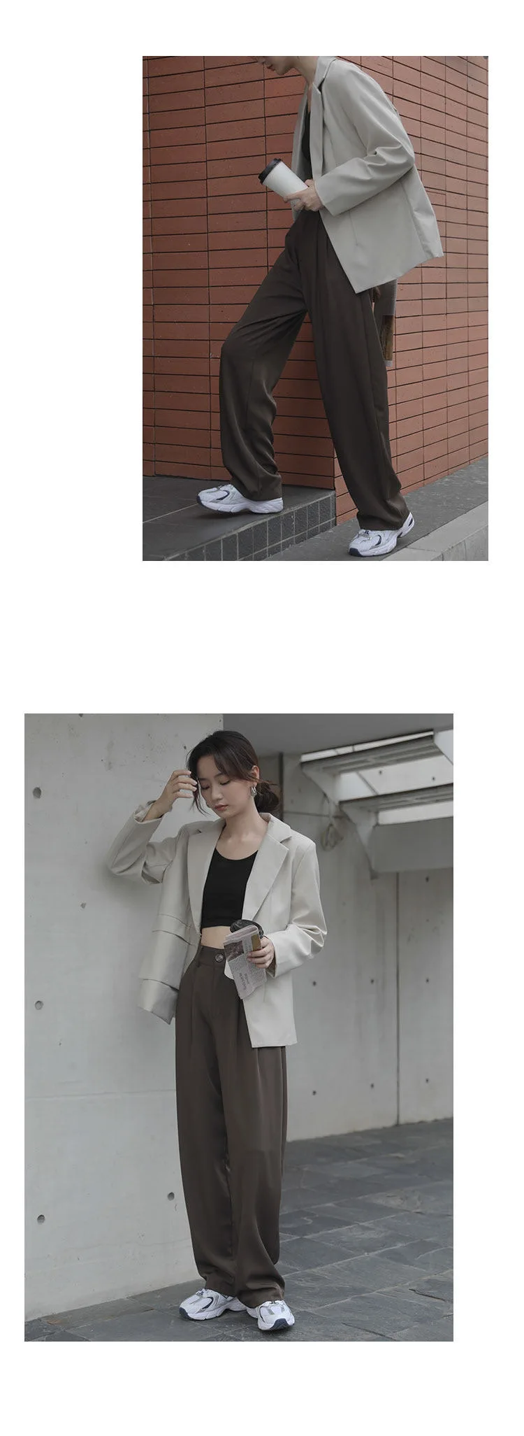 grey sweatpants Wide-leg Suit Pants Women's Loose Coffee High-waisted Drapey Mopping Pants Autumn Straight Fashion Slim Casual Pants Trousers chino pants