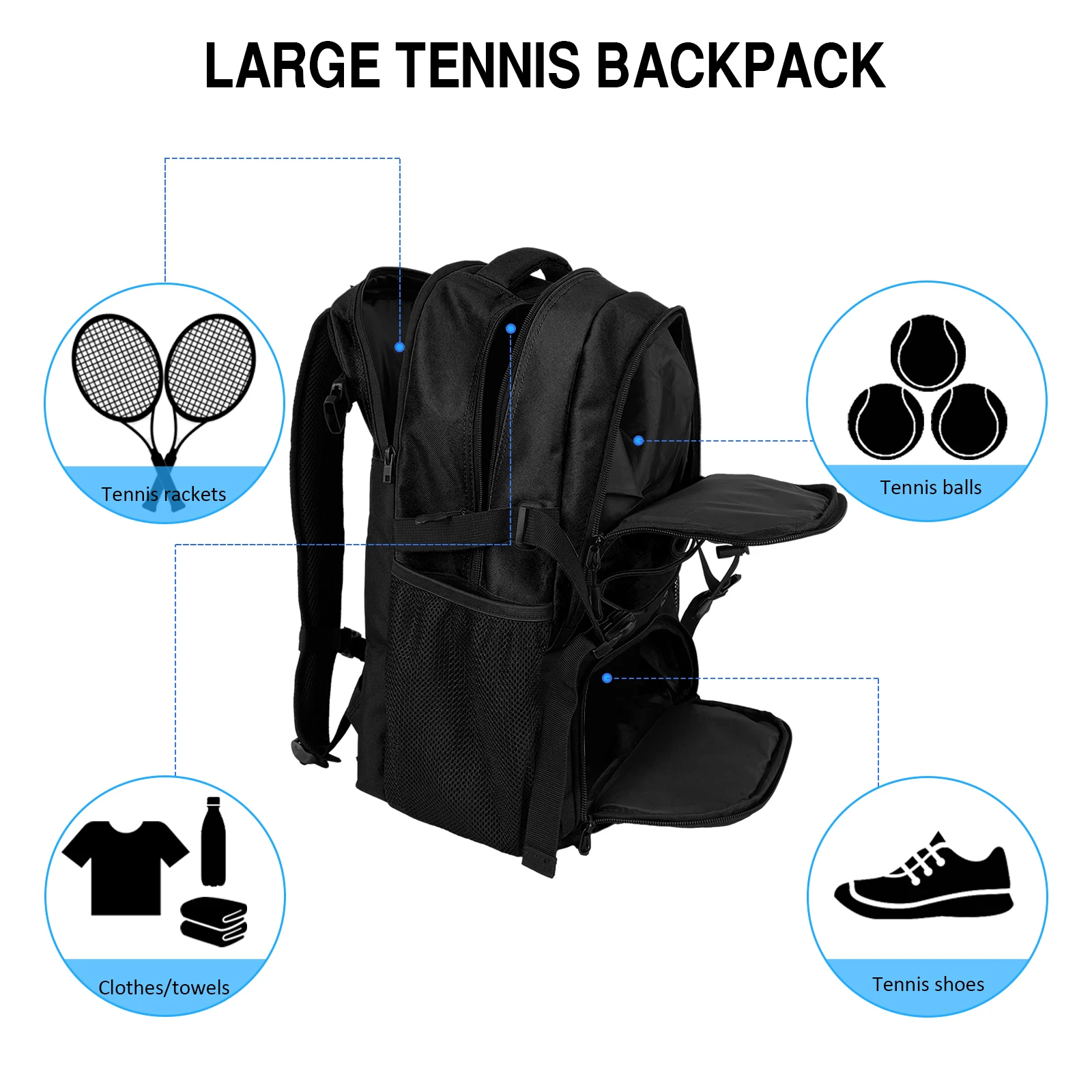 WOLT | Tennis Backpack Tennis Bag for Men Women, Large Tennis Racket Bag with Ventilated Shoe Compartment Holds 2 Rackets,Badmin
